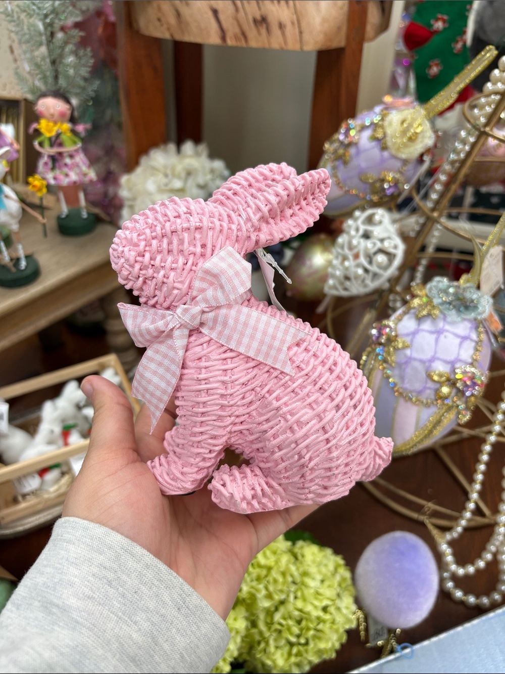 Two's Company Pink Woven Bunny Figurine